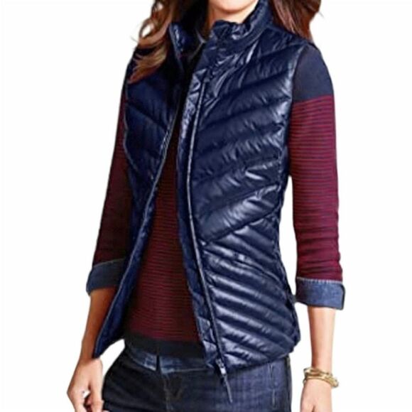 Talbots Jackets & Blazers - Talbots Down Full Zip Front Deep Blue Puff Quilted Vest size L